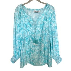 Vineyard Vines Traveling Palm Popover Top Sz L Blue